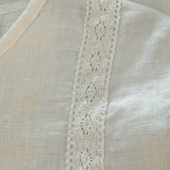 Italian White Linen Short Sleeve Tunic Blouse M Button Back Coastal Cottagecore - Picture 4 of 10